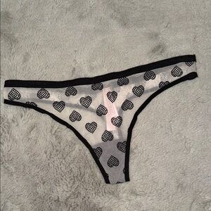 Victoria's Secret Black White Heart Sheer Thong NEW NWT Valentine’s Gift